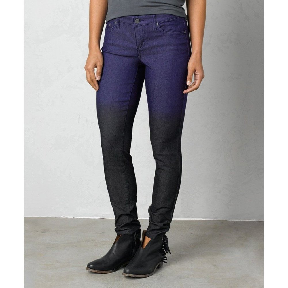 PrAna Indigo Dip-Dye Jett Organic Cotton Skinny Leg Low Rise Pants